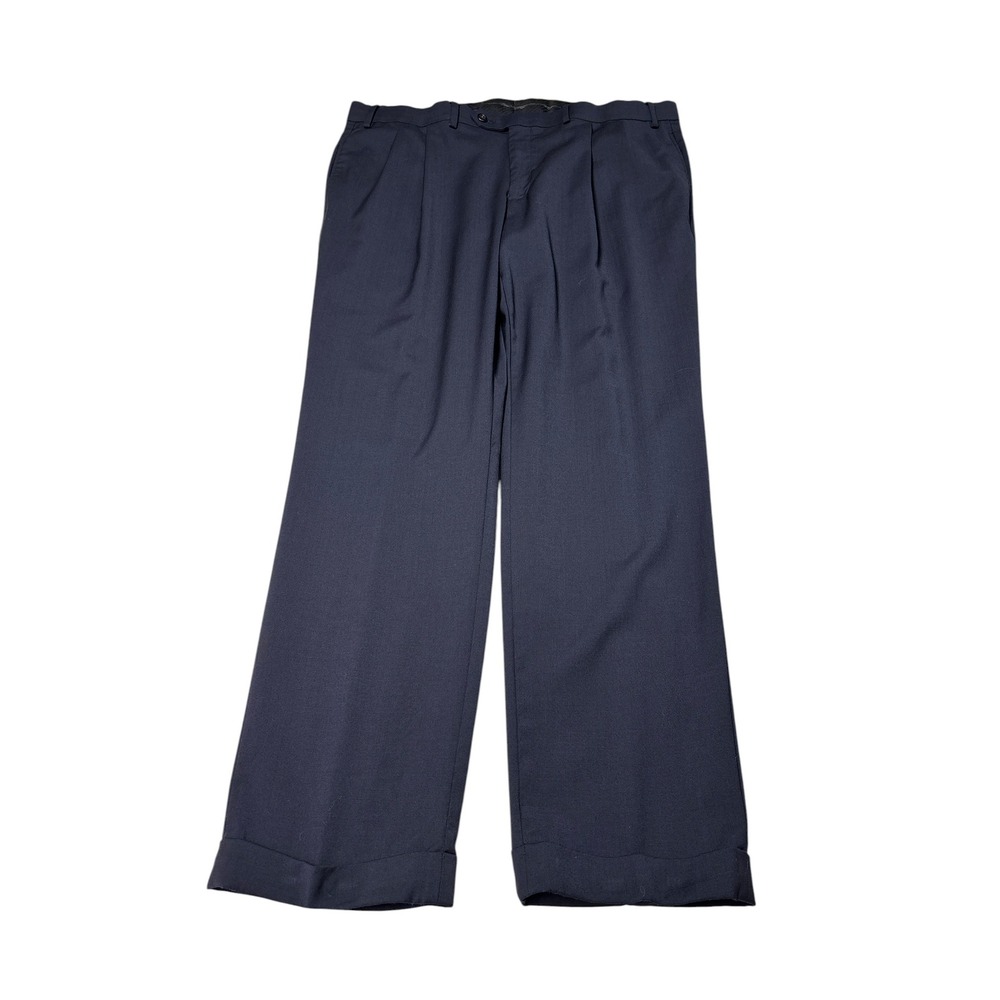 Lauren Ralph Lauren Mens Navy Blue High Performance Wool Pleated Cuffed Pants 38